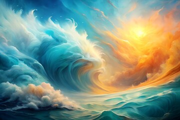 Abstract Ocean Waves and Sky with Vibrant Colors