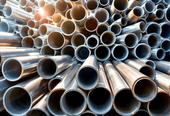 Stack of Shiny Metal Pipes, Industrial Background Texture