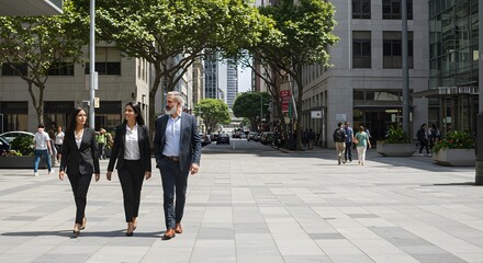 Business people walking city street