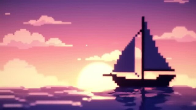 Pixel art sailboat sunset