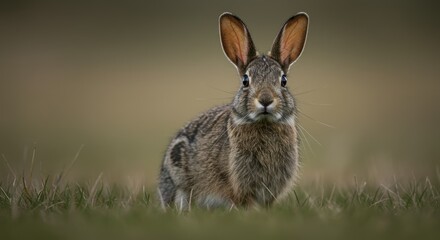 Obraz premium Alert Wild Hare Poses in Grassy Field.