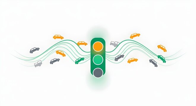 Traffic Signal with Cars Flat Illustration Showing Efficient Traffic Flow - Powered by Adobe