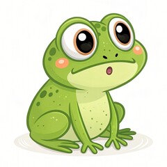 Fototapeta premium Adorable Cartoon Green Frog Big Eyes Cute Amphibian Illustration Childrens Book Nature