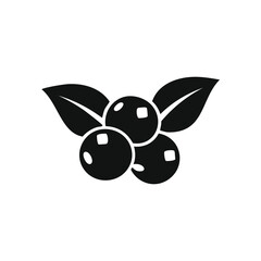 Black silhouette of berries with leaves fruit cluster