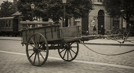 Fototapeta premium Vintage cart on cobblestone street