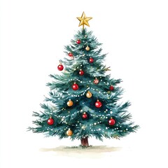 Fototapeta premium A decorated christmas tree illustration watercolor festive.