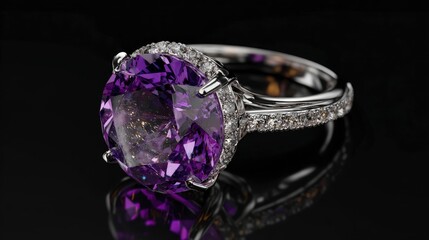 Large Amethyst Ring with Diamond Accents