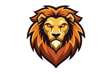 Obraz premium Fierce lion head illustration with bold orange mane and intense expression suitable for logos and designs