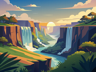 landscape vector victoria falls zambia zimbabwe illustration