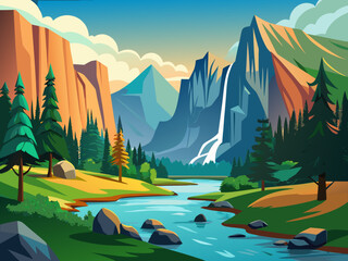 vector illustration Yosemite National Park california landscape 