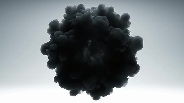 Dynamic Abstract Dark Cloud Expanding and Contracting - Symmetrical Organic Smoke Animation on Grey