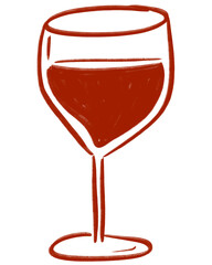 Glassware of red wine coquette hand drawn illustration in charcoal textured style.