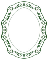 Hand drawn green frame with floral ornament. 