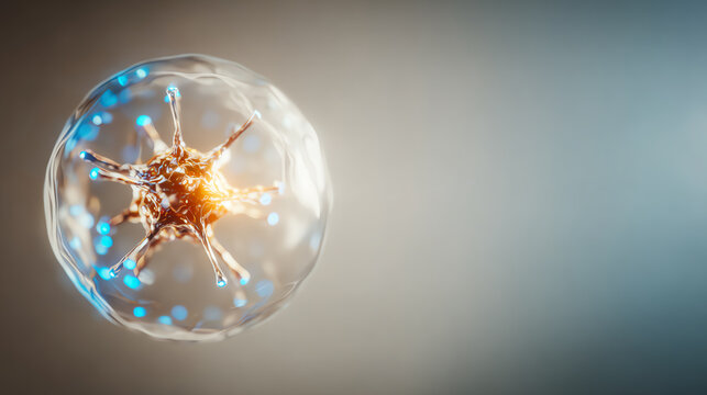 A stunning close-up of a glowing cell showing intricate details of its molecular structure, illustrating the beauty of life.