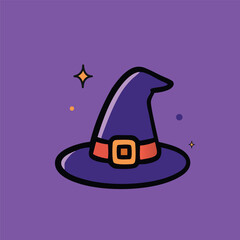 Witchs hat and stars against purple background, perfect for halloweenthemed designs, invitations, party decorations, and merchandise items.
