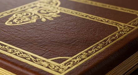 Fototapeta premium Ornate leather book cover closeup