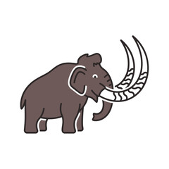 Obraz premium Illustration of a woolly mammoth with large tusks isolated on white background, a prehistoric animal