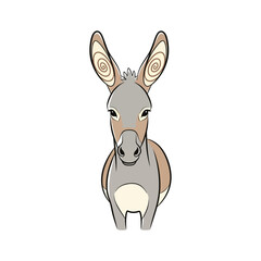 Illustration of a donkey standing isolated on white background in a simple line drawing style