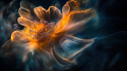 Abstract ethereal glowing floral bloom in a dark ambient atmosphere