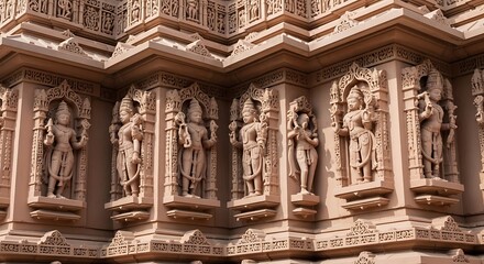 Obraz premium Intricate Sculptures Adorn a Sandstone Temple Facade