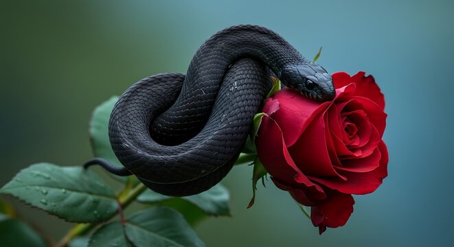 Black snake and red rose