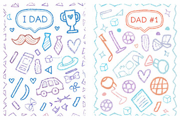 Cute hand drawn icons for father s day celebration with i dad and dad number one messages