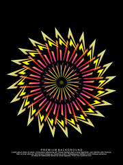 Music poster design background. Electro Sound Cover Template with dynamic abstract gradient circular geometric line shapes for t-shirt screen printing, technology, digital, party, festival and club.