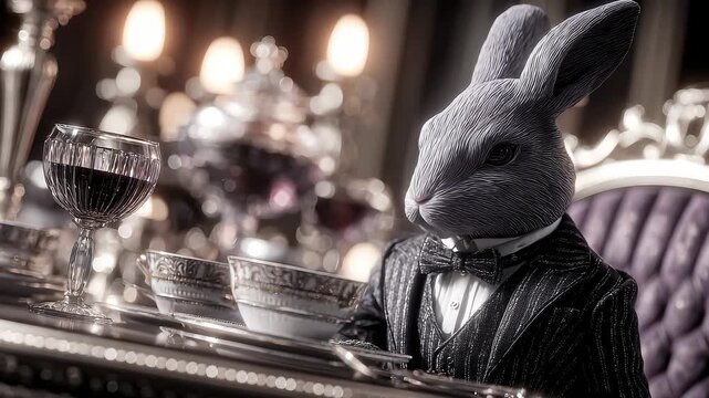 Exquisite Rabbit Gentleman Attending a Luxurious Dinner