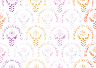 Fototapeta premium Seamless pattern of delicate watercolor flowers and arches in pastel hues