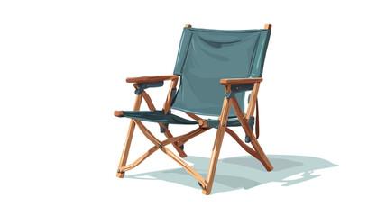 Fototapeta premium Digital illustration of a teal canvas camping chair with a wooden frame. The chair is shown in a three-quarter view against a white background, with a subtle drop shadow indicating a light source