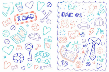 Cute hand drawn doodles celebrating dad with i love dad and dad number one