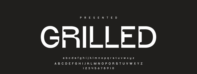 Font alphabet creative modern with black dots, letters A, B, C, D, E, F, G, H, I, J, K, L, M, N, O, P, Q, R, S, T, U, V, W, X, Y, Z and numerals 0, 1, 2, 3, 4, 5, 6, 7, 8, 9, vector illustration 10EPS © Mark