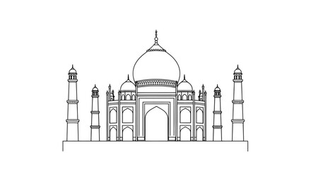 Minimalist line art illustration of a grand mausoleum, perfect for architectural studies, travel guides, or cultural heritage promotions.