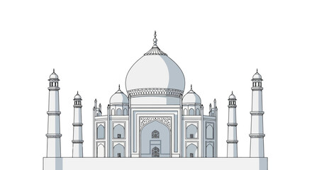 Serene Taj Mahal Illustration Depicting Architectural Grandeur and Cultural Heritage for Travel Brochures and Educational Purposes.