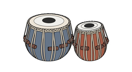 Detailed Vector Illustration of Tabla Drums for Educational Purposes, Music Production, and Cultural Heritage Preservation Projects