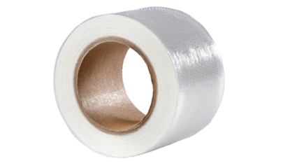 Rolled-up white reinforced tape, light-tan cardboard core.  