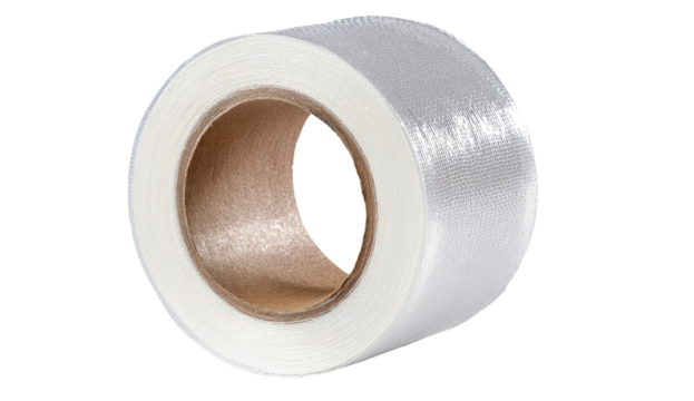 Rolled-up white reinforced tape, light-tan cardboard core.  