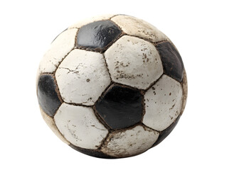 Fototapeta premium A worn vintage soccer ball on a black background