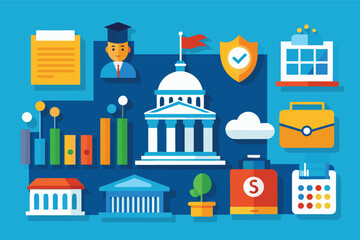 Fototapeta premium Colorful graphic showing education, government, and office themes in a modern flat design