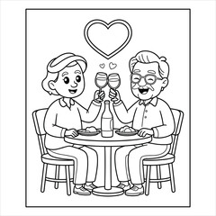 Elderly Couple Dining Together Cartoon Vector