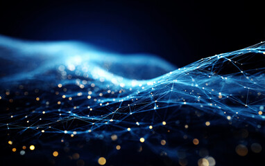 Abstract Digital Network Connections and Glowing Dots in Blue Tone