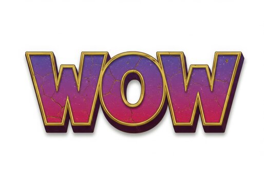Bold 3d text word wow with gradient and gold outline - Powered by Adobe
