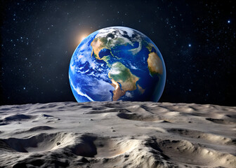 Majestic Earthrise. A breathtaking view of Earth from the lunar surface