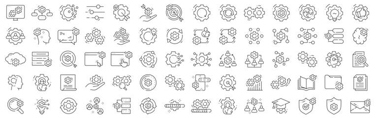 Settings icon set featuring gears, configuration, editable stroke