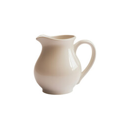 Creamy white ceramic pitcher isolated on transparent background, featuring a classic design with a gentle spout and ergonomic handle, ideal for pouring liquids gracefully