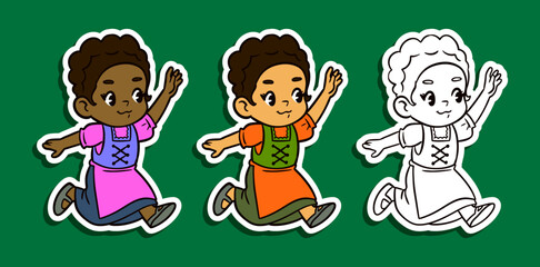 Cute girl in European dirndl running sticker illustration