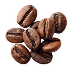 Obraz premium Aromatic roasted coffee beans, showcasing intricate details and textures, isolated on transparent background