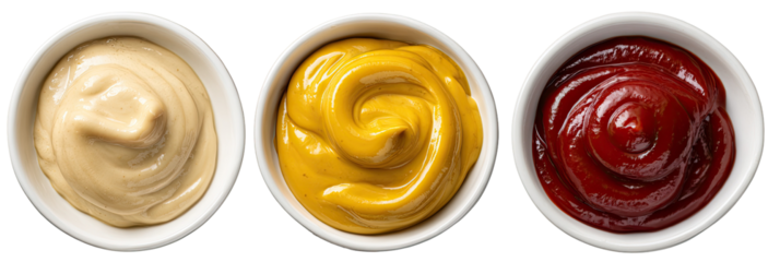 Three small bowls of condiments