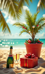 Christmas Champagne on the Tropical Beach