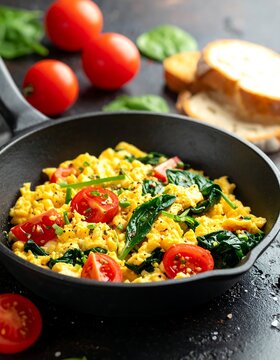 Scrambled eggs with spinach and cherry tomatoes (2)
